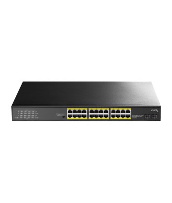 24 ports Gigabit 10/100/1000 BASE-T, 19 pouces, emplacement SFP 2-1000 BASE-X, 24 ports IEEE 802.3at PoE+ Amélioration de cerveau avec